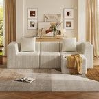 WLIVE 108'' Cloud Sectional Couches for Living Room, Modular Boneless Couch with Left Facing Chaise, L Shape Memory Foam Corduroy, with Ottoman, Beige