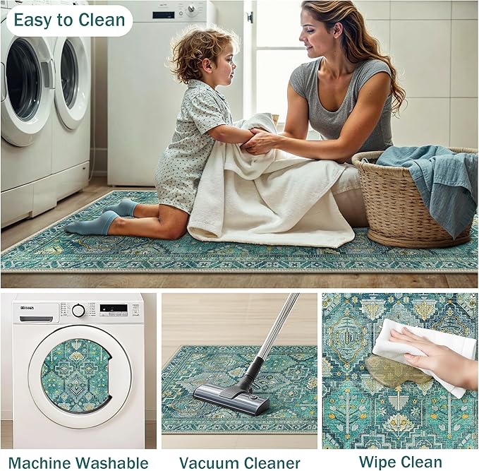 GENIMO Kitchen Mats for Floor Set of 3 Non-Slip Washable, Waterproof Lightweight Kitchen Rugs, Kitchen Floor Mat Runner Rug Carpet for Laundry, Sink, Hallway, Bathroom, Entryway, Dark Green