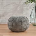 Handcrafted Knitted Cotton Round Pouf - 20x20, Modern Design, Soft and Comfortable, No Assembly, Home Decor, Knit Ottoman, Boho Floor Pouf for Living (Gray)