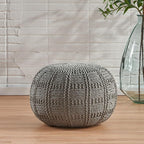 Handcrafted Knitted Cotton Round Pouf - 20x20, Modern Design, Soft and Comfortable, No Assembly, Home Decor, Knit Ottoman, Boho Floor Pouf for Living (Gray)