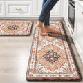 Boho Kitchen Mats for Floor 2 Piece Set Anti Fatigue Cushioned PVC Kitchen Rugs Non Slip Waterproof Farmhouse Mats 2/5 Inch Comfort Standing Mat for Sink, Laundry, Office, 17.3"x59"+17.3"x28", Orange