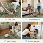 GENIMO Washable Floral Runner Rug 2x8, Non-Slip Long Hallway Carpet for Entryway, Kitchen, Indoor Floor Use, Vintage Boho Soft Thin Rug Décor, Emerald Green
