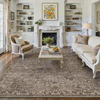 HUGEAR Area Rug 9x12 Retro Brown Machine Washable Living Room Rugs Distressed Vintage Floral Vacuumable Low Pile Carpet Bedroom Office Dining Room Laundry Room Non Slip Soft Lightweight