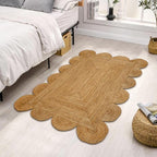 Hand Woven Jute Area Rug - 2' x 3' Feet - Rustic Beige Reversible Rectangular Rugs for Bedroom, Kitchen, Living Room - Vintage Natural Braided Entry Floor Décor Boho Jute Rug 2x3 Feet