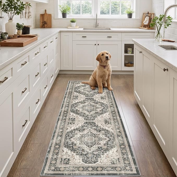 Washable Runner Rug 2x6 Runners for Hallways, Ultra-Thin Carpet Runners for Entryway Anti Slip Backing Runner Rugs for Kitchen Laundry Room Indoor Hallway (Black/Beige)