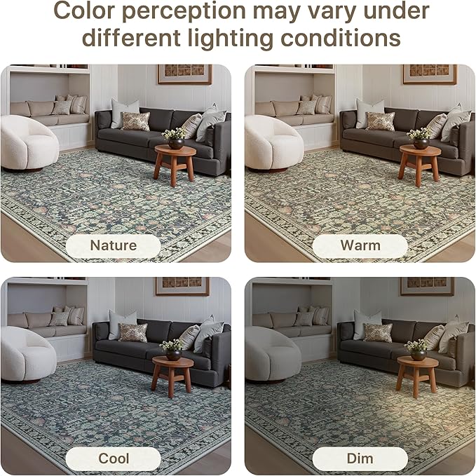 Bavni 2X6 Rug Runners for Hallways, Washable Runner Rug Non Slip, Vintage Floral Print Style Rugs for Bedroom-Lightweight Low Pile Carpet for Kitchen Bathroom,Green/Blue