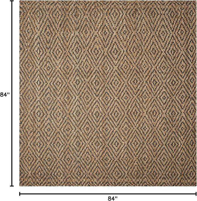 SAFAVIEH Natural Fiber Collection Area Rug - 7' Square, Natural & Grey, Handmade Jute, Ideal for High Traffic Areas in Living Room, Bedroom (NF181D)
