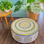 Boho Floor Pillow Cover Round Moroccan Large Pouf Ottoman Room Décor Cushion for Meditation Yoga and Boho Chic Bohemian Furniture Perfect for Living Room, Bedroom, Nursary or Children Room Unstuffed