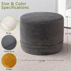 Thgonwid Corduroy Stuffed Round Pouf Ottoman, Foot Stool with One-Piece Cut High-Density Memory Foam, Furry and Fluffy Footstool, Compact Pouf Footrest for Living Room Bedroom, 17"x13", Deep Grey