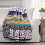 Lush Decor Boho Stripe Reversible Cotton Throw Blanket, 50" W x 60" L, Plum & Yellow - Striped Throw Blankets for Bed - Couch Blanket - Boho Throw Blanket for Couch