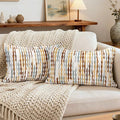 Boho Decorative Throw Pillow Covers 12x20 Inch, Chenille Tufted Pillow Cover Stripe Textured Lumbar Farmhouse Accent Pillowcase for Couch Sofa Bedroom Living Room, Red White Khaki Grey 2 Pack