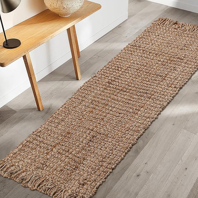 Hausattire Hand Woven Jute Runner Rug 22"x72" - Natural, Reversible Farmhouse Boho Rustic Area Runner Rugs for Hallway, Kitchen, Living Room, Bedroom | 6 Feet Long Decorative Floor Rugs