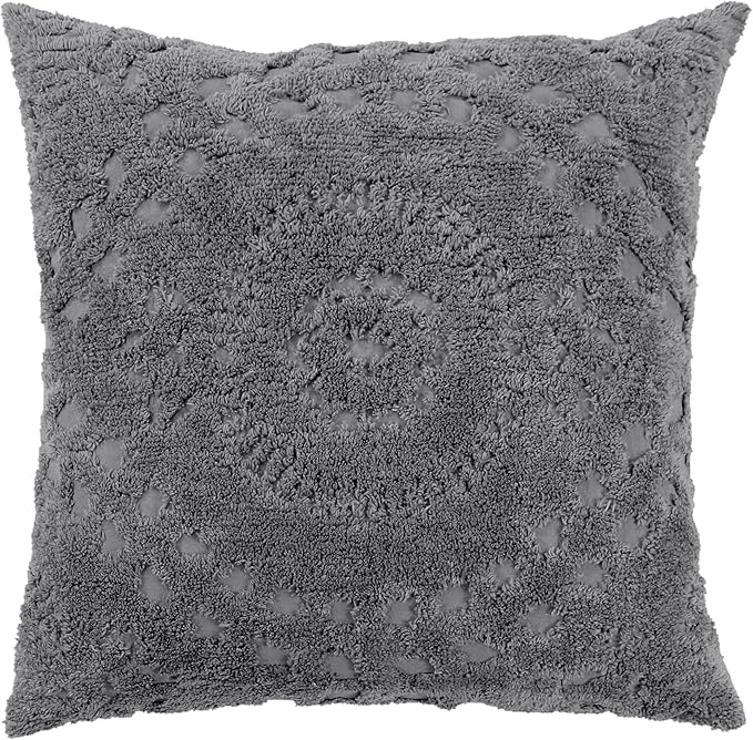 Better Trends Rio Collection is Super Soft and Light Weight in Floral Design 100% Cotton Tufted Unique Luxurious Machine Washable Tumble Dry, Euro Sham, Gray