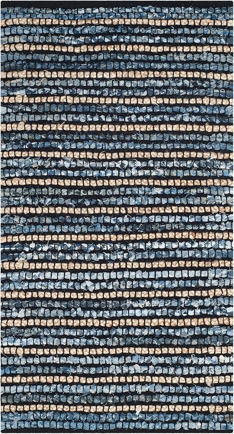 SAFAVIEH Cape Cod Collection Accent Rug - 2'3" x 4', Blue & Natural, Handmade Flat Weave Braided Jute & Cotton, Ideal for High Traffic Areas in Entryway, Living Room, Bedroom (CAP363A)