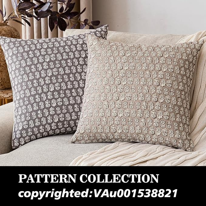 Foindtower Set of 2 Decorative Vintage Floral Print Throw Pillow Covers Neutral Modern Farmhouse Cushion Covers Boho Home Decor for Sofa Chair Couch Bedroom Living Room,18×18 Inch,Tan Taupe
