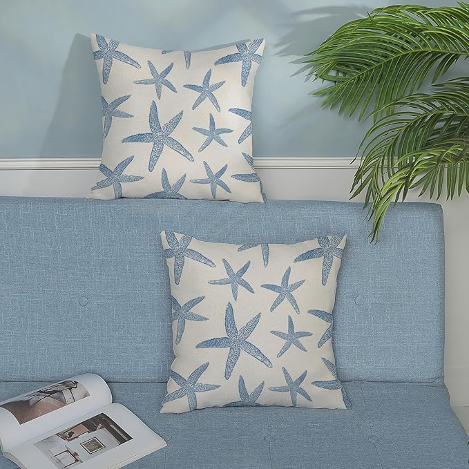 Navy Blue Starfish Pillow Covers 20x20 Set of 2 Coastal Throw Pillows Spring Summer Nautical Ocean Theme Beach Decorative Pillow Cases Farmhouse Outdoor Decor Cushion Case for Home Bedroom