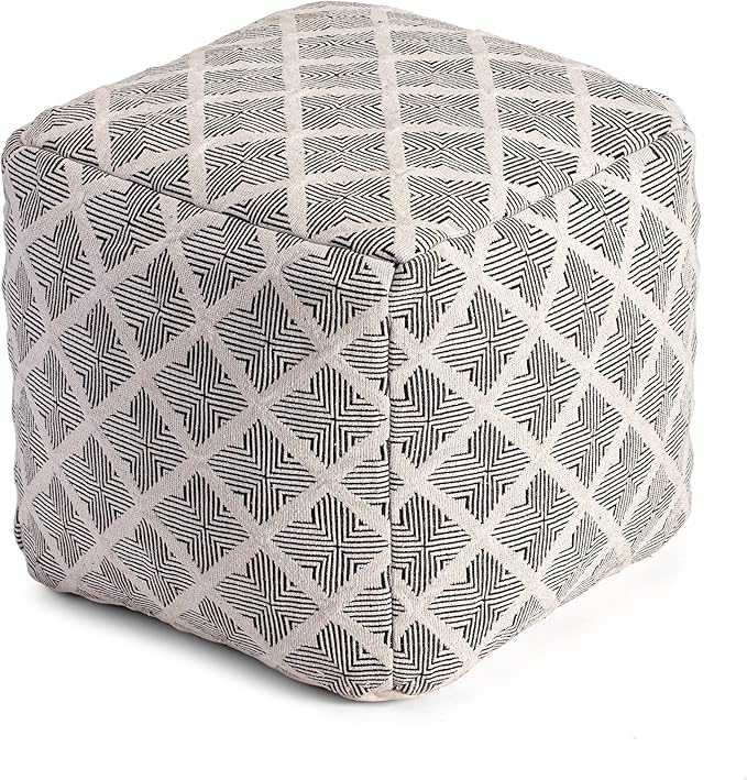Anji Mountain Pouf Ottoman Foot Rest, Handmade Ottoman Pouf, Comfortable Foot Stool, Decorative Floor Seating for Living Room Decor, Bedroom & Home Décor Accent - Sketch Bone