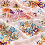 Boho Throw Blanket for Bed, 100% Cotton Soft Rustic Quilt Fall Blanket, 80"x90" Floral Printed Farmhouse Decor Bed Blankets, All Season Rustic Reversible Bohemian Throw Quilt