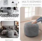 HIGOGOGO Round Stuffed Pouf Ottoman, Stripe Faux Fur Poufs with Foam Chunk Filling, Furry and Fluffy Pouf Foot Stool Storage Ottoman, 26 X 18 Floor Poufs Foot Rest for Living Room, Grey