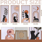 suruim Black Cat Wall Art Set of 4, Cat Wall Decor & Black Cat Decor, Mid-Century 3D Wooden Cat Art Wall Decor for Bedroom Living Room Office Boho Home Decor