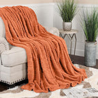 Superior Fleece Boho Jacquard Blanket, Decorative Blankets for Bedroom, Sofa, Plush, Fluffy, Soft, Cute Room Decor, Beautiful Cover, Comfort Essentials, Arctic Collection, Full/Queen, Dusty Orange
