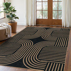 Lahome Enfys Modern Geometric Outdoor Easy Jute Rug, 5x7 Patio Living Room Rug Large Black Carpet for Bedroom, Farmhouse Washable Indoor Outdoor Carpet for Dining Room Backyard Deck