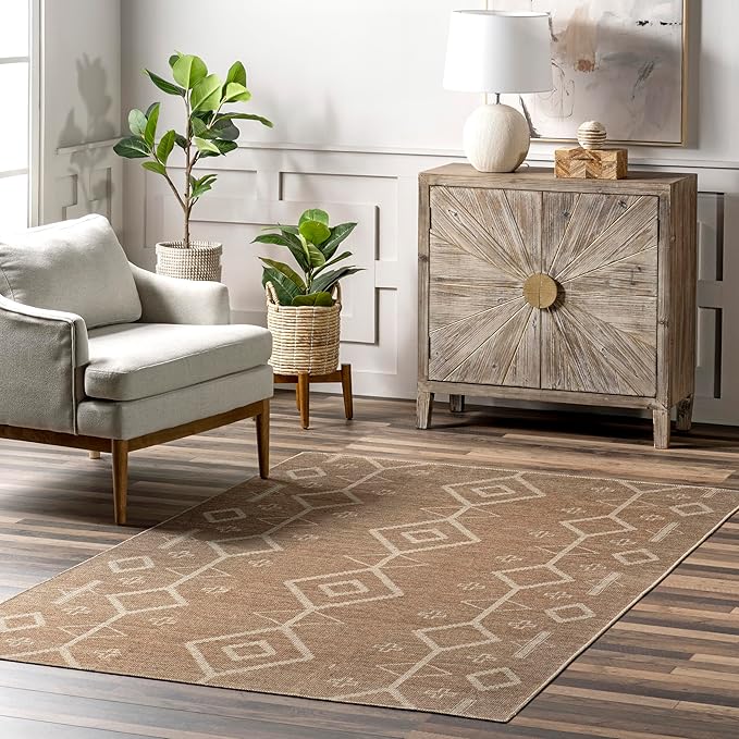 nuLOOM 5' x 8' Easy-Jute Area Rug, Machine Washable, Non-Slip, for Living Room Bedroom Kids Room Nursery Home Decor, Cynna Brown
