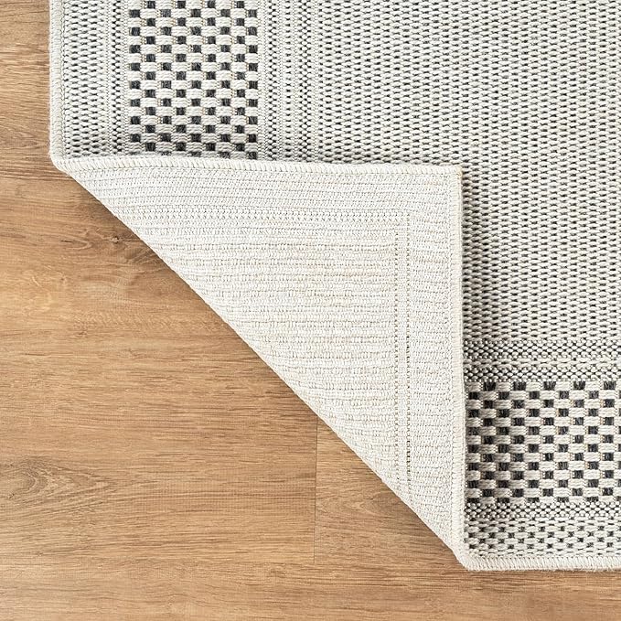 CAMILSON Easy Jute Rug 8x10, Indoor Outdoor Off-White Color Fiber Area Rugs for Entry, Living Room and Bedroom Rug, Bordered Boho Woven Design, Easy-Cleaning, Washable Outside Carpet (8 x 10)