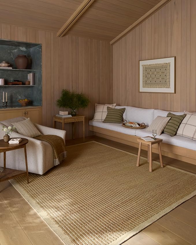 Loloi Amber Lewis Lilah Collection LIH-01 Natural/Antique Ivory 7'-9" x 9'-9" Area Rug Jute, Wool, Cotton, Neutral, Living, Bedroom, Dining, Rug