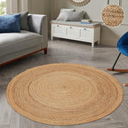 Hand Woven Jute Area Rug - 6' Round - Rustic Beige Reversible Farmhouse Rugs for Living Room, Bedroom, Kitchen - Vintage Natural Braided Entry Floor Décor Circle Boho Round Rugs 6ft