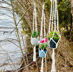 Macrame Plant Hangers Set of 3 – Handmade 39-Inch Indoor/Outdoor Hanging Planters in Ivory with Beads, Boho Home Decor for Pots up to 9 Inches (Pots Not Included)