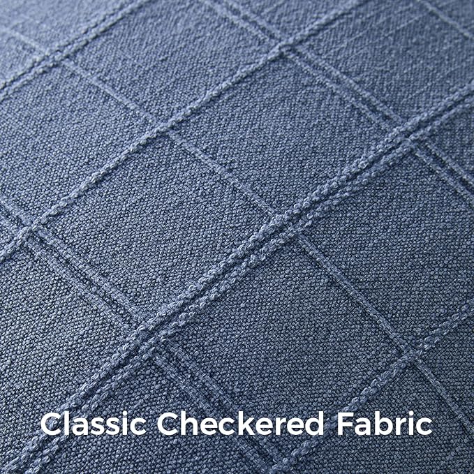 Woaboy Linen Check Throw Pillow Covers Set of 2 - Blue Farmhouse Modern Boho Vintage Decorative Cushion Covers for Sofa Couch Bedroom Living Room Decor 18x18 Inch