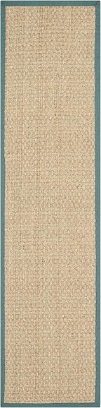 SAFAVIEH Natural Fiber Collection Runner Rug - 2'6" x 10', Natural & Light Blue, Seagrass, Basketweave Pattern with Border (NF114M)