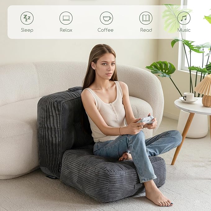 HIGOGOGO 8" Extra Thick Floor Pillow Cushion for Adults, Meditation Cushion Pillow, Large Square Floor Sitting, Tufted Corduroy Cover, for Tatami Living Room or Yoga, 22x22 Inch, 2Pack, Dark Grey