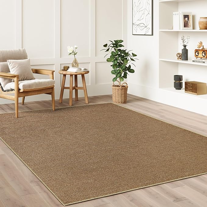 Faux Jute Non-Slip Area Rug, 4x6 Washable Pet-Friendly Floor Mat for Living Room, Bedroom, Entryway, Machine Woven Durable Scratch Resistant Carpet, Brown