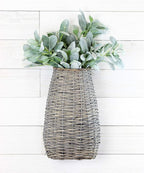 AuldHome Design Wall Hanging Pocket Basket; Woven Wicker Rustic Farmhouse Gray Washed Long Basket; 17 x 9 x 5 Inches