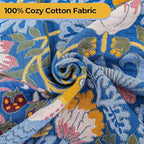 Queen Size Throw Blanket for Bed 100% Cotton Boho Oversized Soft Cozy Muslin Quilt Blanket Double Bird and Florals, Vintage Farmhouse Cottage Woven Blankets for Bedding Couch,80"×90"- Blue&Yellow