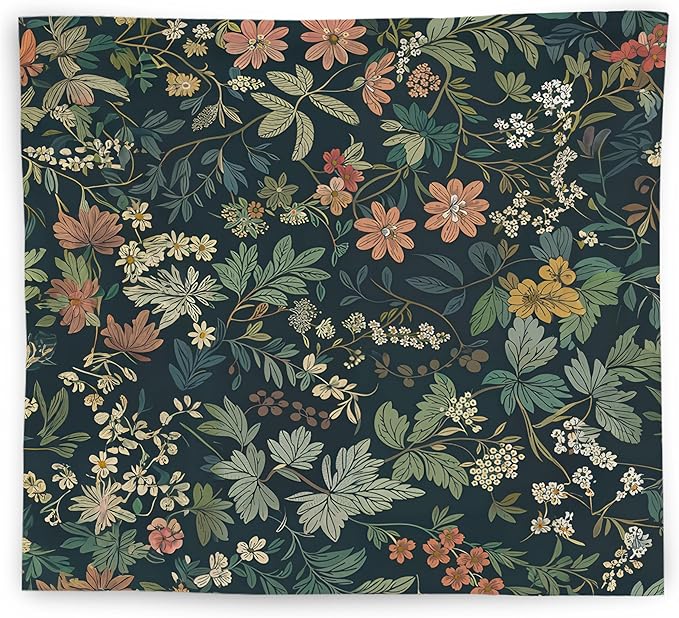 WNAGT Dark Green Floral Botanical Tapestry Wall Hanging, Cottage Core Decor, Nature Rustic Cottagecore Flower Plants Wall Blanket Decor for Home Bedroom Living Room Office, 50x60 Inch