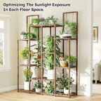 EnHomee 10 Tiers Plant Stand, Indoor Plant Stand with 14-18 Pots, Wood Plants Shelves for Living Room, Patio, Balcony, Yard, Garden, 44.8''W×11.6''D×47''H