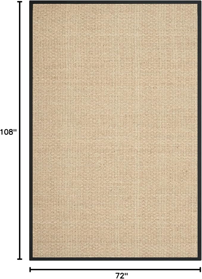 SAFAVIEH Area Rug 6x9 - Natural Fiber Collection - Natural & Black, Seagrass, Basketweave Pattern with Border (NF114C)