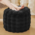LIFEREVO Luxury Faux Rabbit Fur Round Inflatable Pouf Ottoman, 20 X 16 Fluffy Waffle Bubble Floor Poufs Foot Stool Rest Living Room Bedroom, Furry Pouf Ottoman Chair Seat Home Decor, Anti-Slip, Black