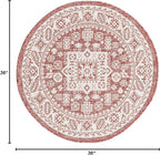 Rugs.com Outdoor Aztec Collection Rug – 3 Ft Round Rust Red Flatweave Rug Perfect for Kitchens, Dining Rooms