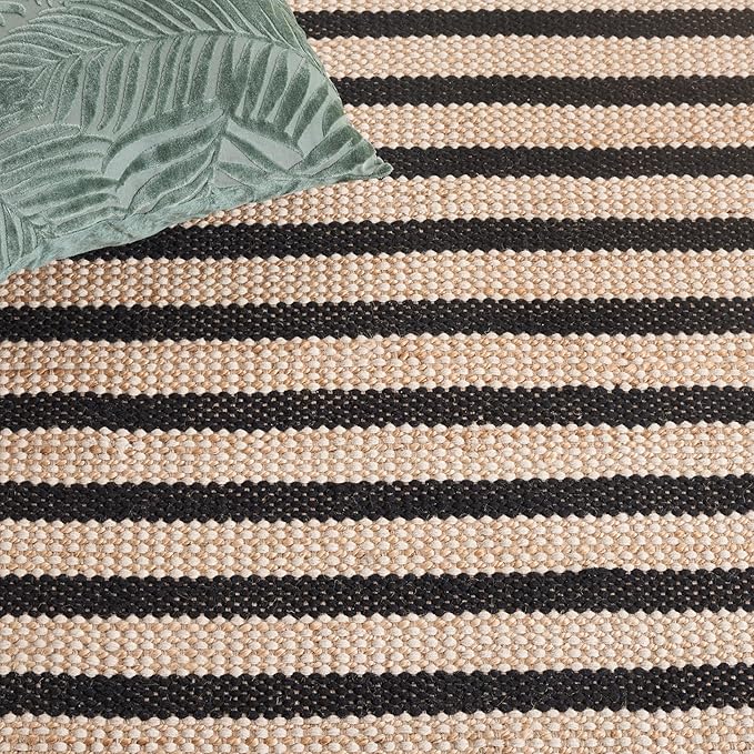 SAFAVIEH Natural Fiber Collection Area Rug - 5' x 8', Natural & Black, Rustic Farmhouse Boho Striped Style, Handmade Jute & Cotton, Ideal for The Living Room, Bedroom, Dining Room (NFB325Z-5)