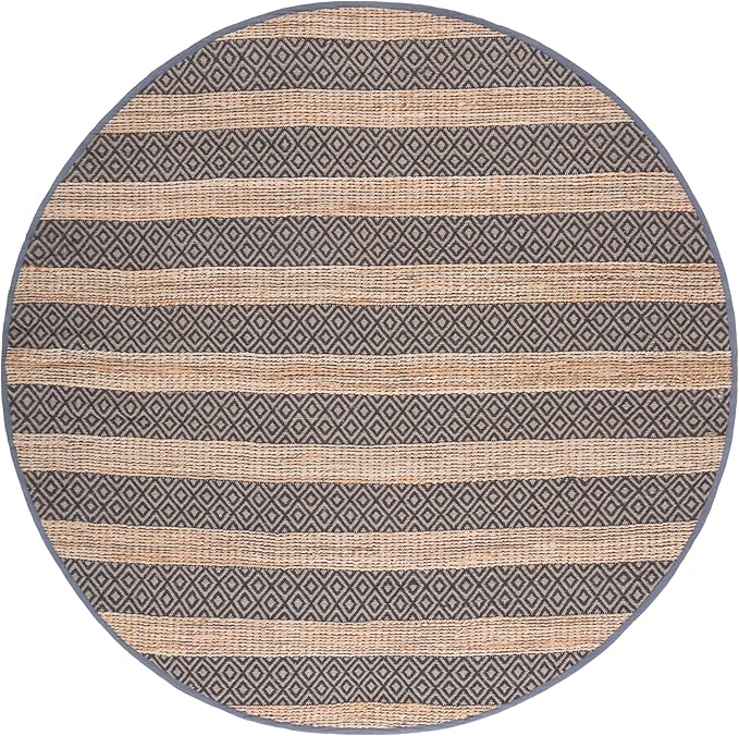 SAFAVIEH Natural Fiber Collection Area Rug - 7' Round, Charcoal & Natural, Flatweave Jute & Cotton, Ideal for The Entryway, Living Room, Foyer, Bedroom (NFB653H)