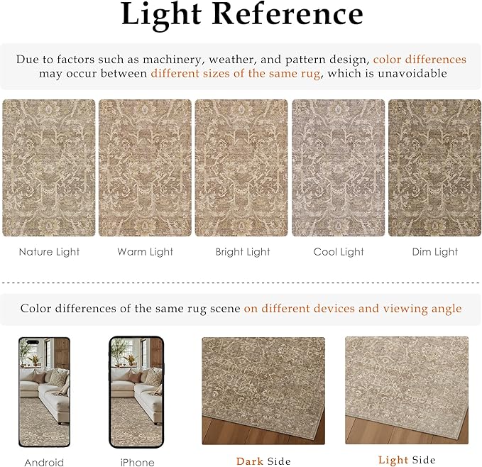 HUGEAR 2x6 Runner Rug Hallway Light Brown Machine Washable Vintage Floral Low Pile Carpet Vacuumable Distressed Long Throw Rug Bedroom Office Bathroom Kitchen Laundry Non Slip Soft Lightweight