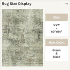 Abstract Rug 5x7 Machine Washable Area Indoor Green Black Low Pile Non-Slip Foldable Thin Accent Rugs for Bedroom Living Room Dining Room