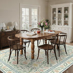 GENIMO 8x10 Washable Area Rug, Non-Slip Vintage Boho Floral Carpet, Soft Low-Pile Thin Living Room Rug for Bedroom, Dining Room, Nursery, Green