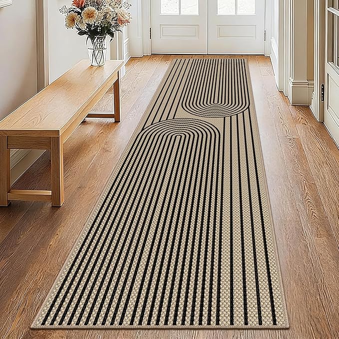 2x8 Kitchen Runner Rug for Hallways Outdoor Rug Easy Jute Rug Washable Low-Pile Non-Slip Area Rug Indoor Outdoor Carpet for Bedside Laundry Entryway Porch Door Mat Boho Black Rainbow Floor Mats
