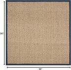 SAFAVIEH Area Rug 3' Square - Natural Fiber Collection - Natural & Blue, Seagrass, Basketweave Pattern with Border (NF114E)
