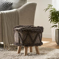 Dark Brown Handcrafted Wool & Cotton 16x16 Foot Stool - Boho Style Ottoman Foot Rest for Living Room